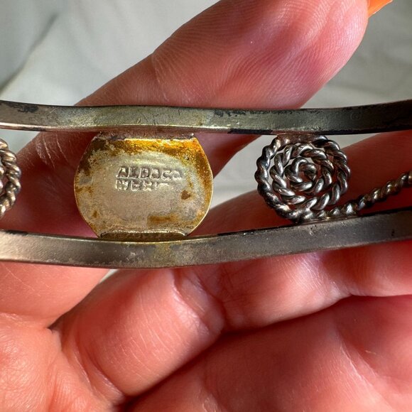 Vintage Navajo Sterling Silver & Lapis Bracelet Swirl Rope Design Cuff - Picture 3 of 9